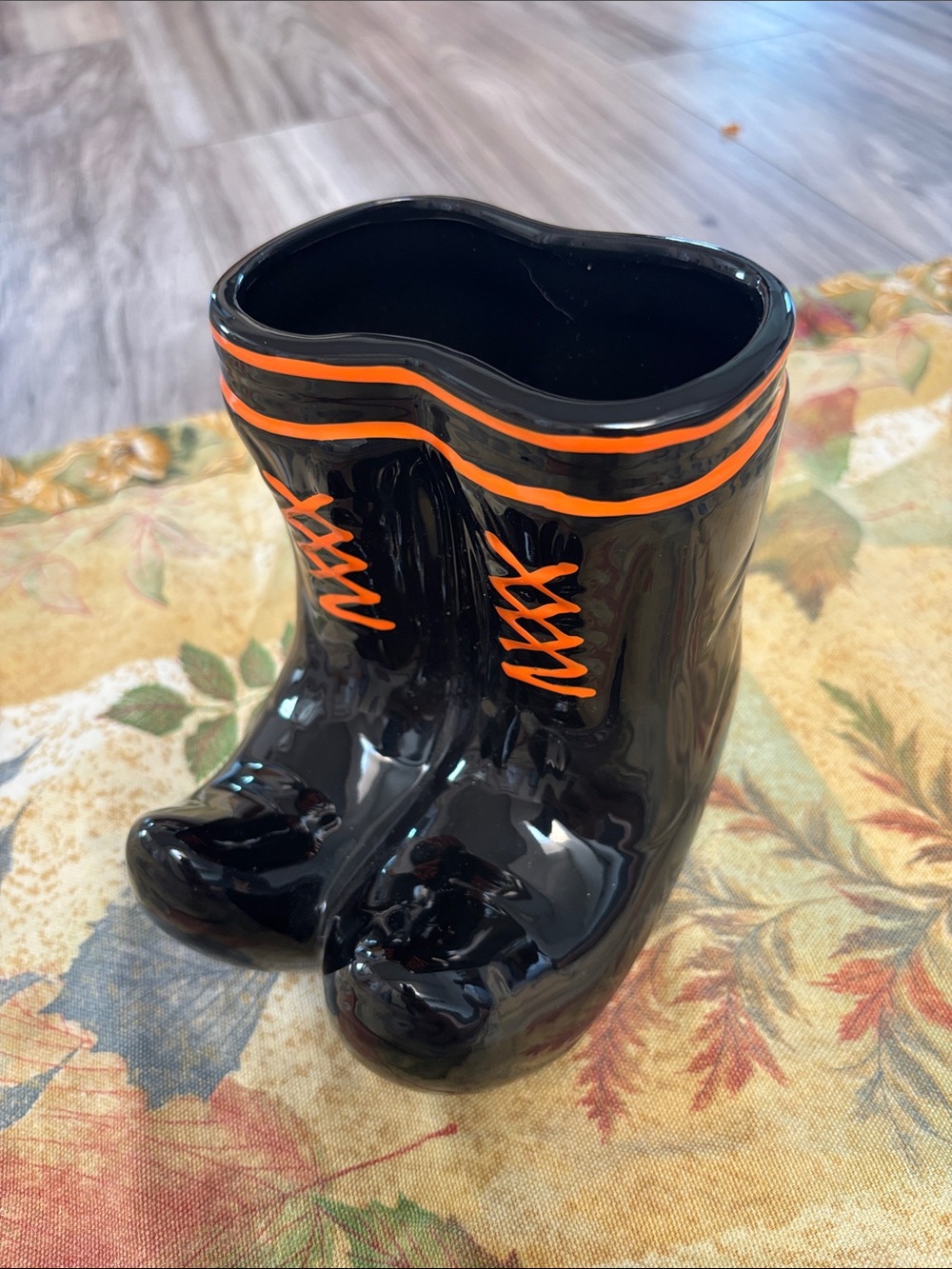 Ceramic Witches Black Boots with Orange Trim